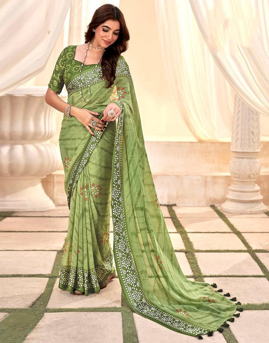 Light Green Printed Georgette Saree