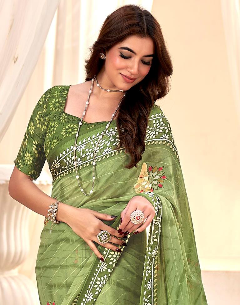 Light Green Printed Georgette Saree