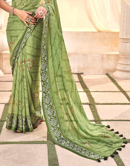 Light Green Printed Georgette Saree