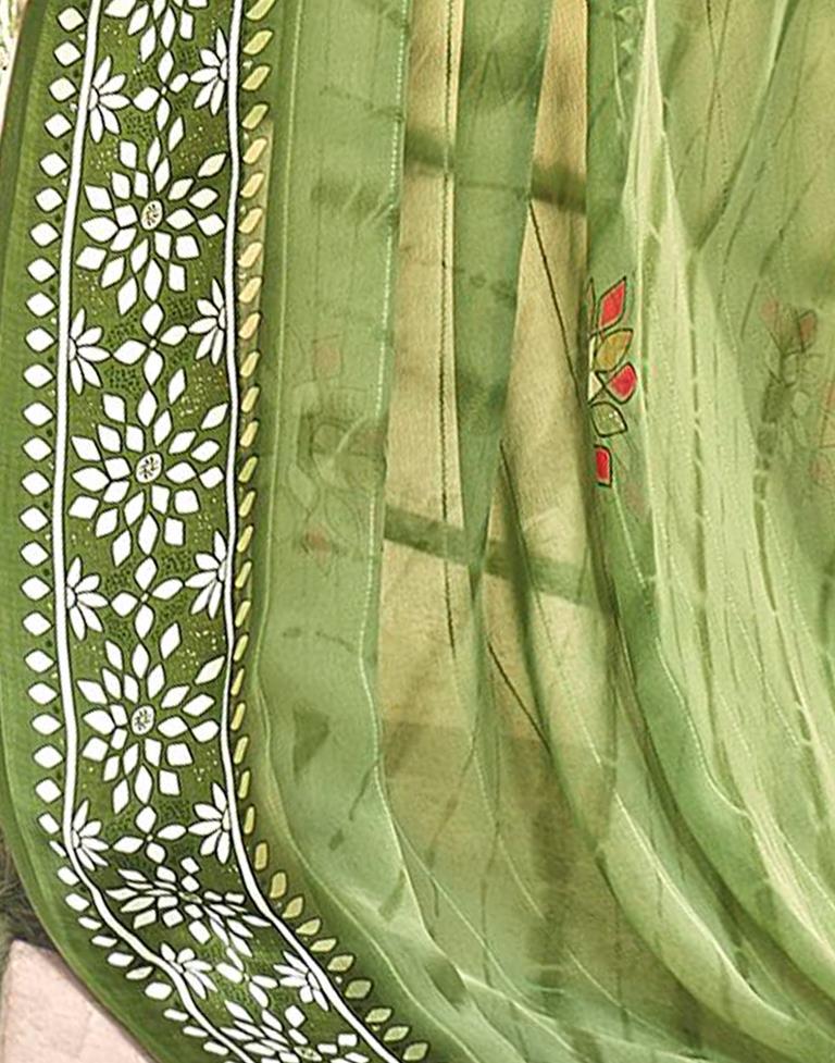 Light Green Printed Georgette Saree