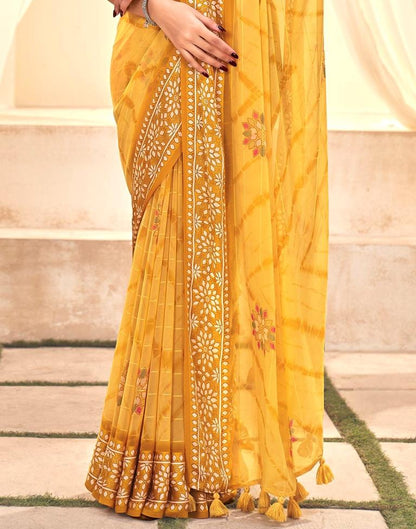 Yellow Printed Georgette Saree