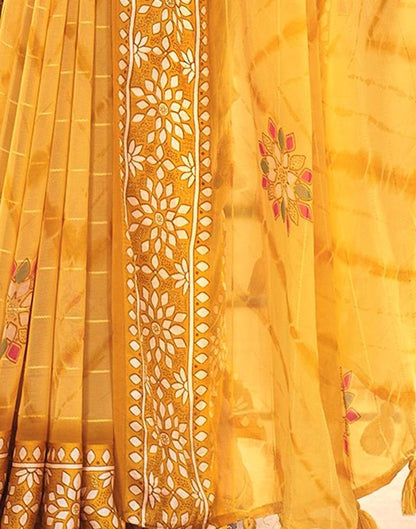 Yellow Printed Georgette Saree