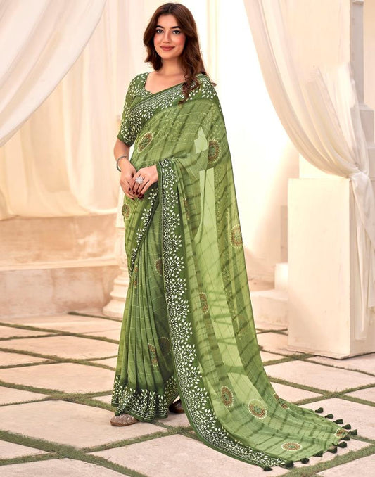 Light Green Printed Georgette Saree
