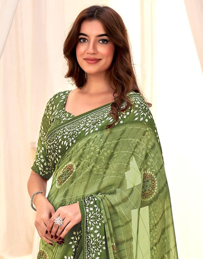 Light Green Printed Georgette Saree