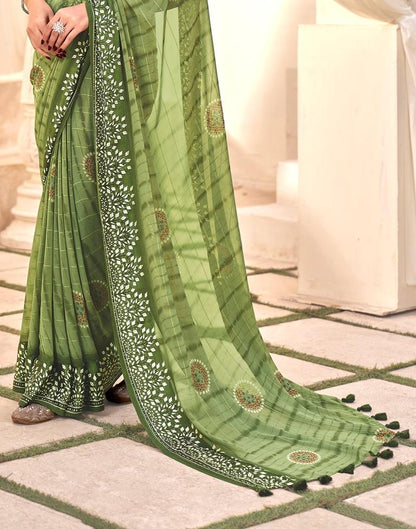 Light Green Printed Georgette Saree