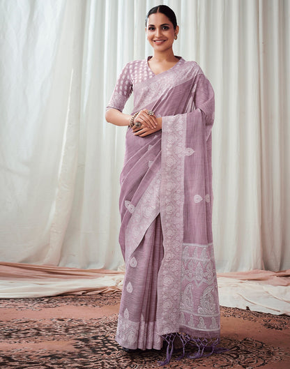 Dusty Pink Weaving Cotton Plain Saree