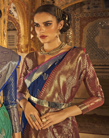 Navy Blue Weaving Silk Banarasi Saree