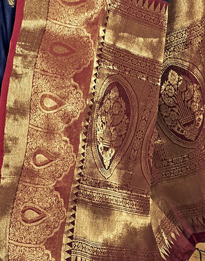 Navy Blue Weaving Silk Banarasi Saree