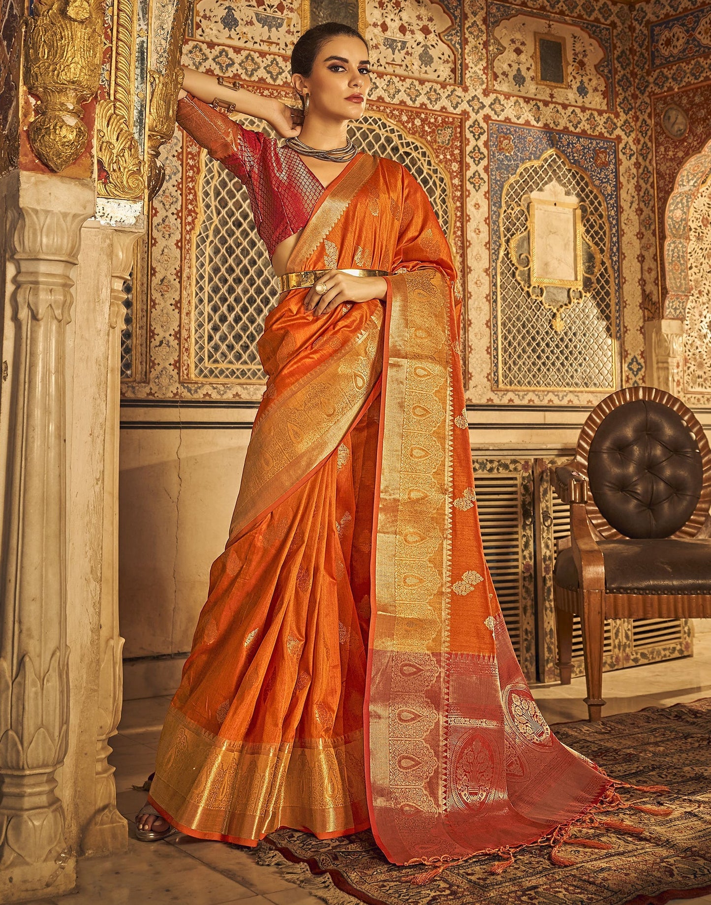 Orange Weaving Silk Banarasi Saree