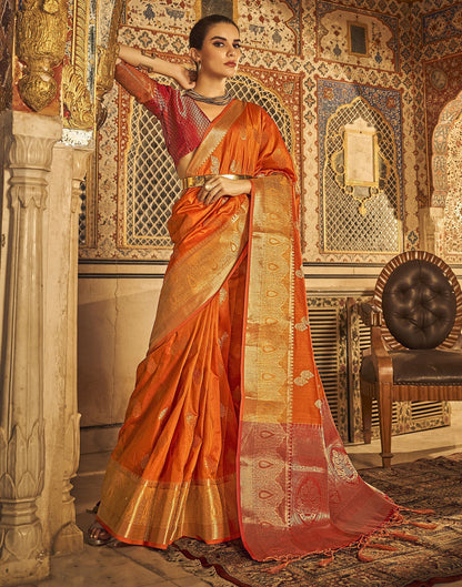 Orange Weaving Silk Banarasi Saree