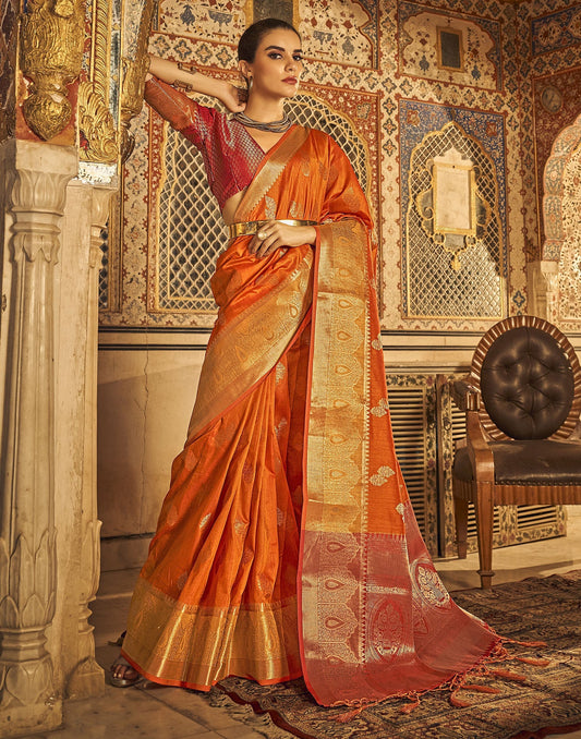 Orange Weaving Silk Banarasi Saree