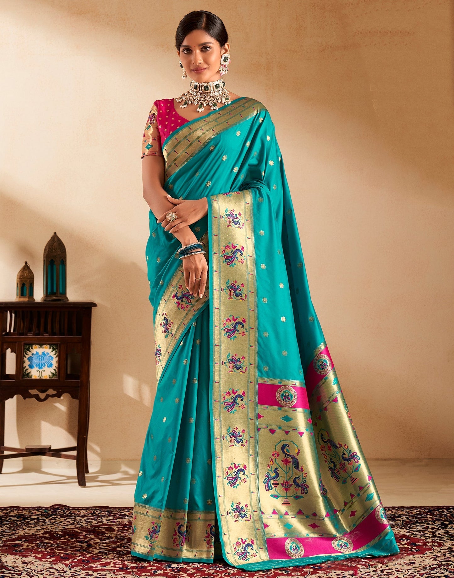 Turquoise Weaving Silk Paithani Saree