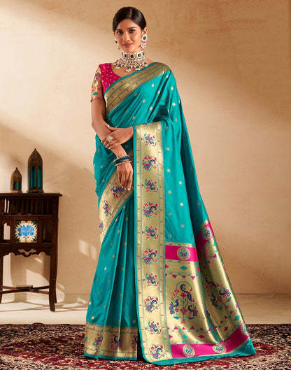 Turquoise Weaving Silk Paithani Saree
