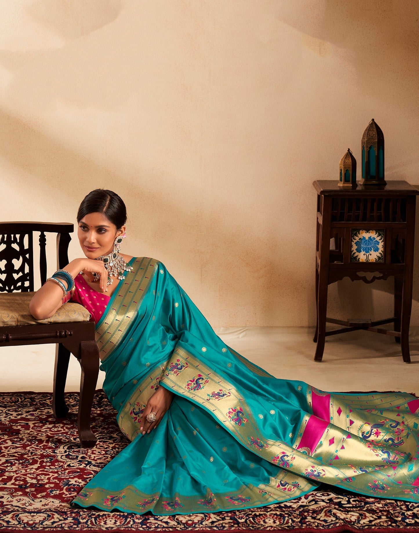 Turquoise Weaving Silk Paithani Saree