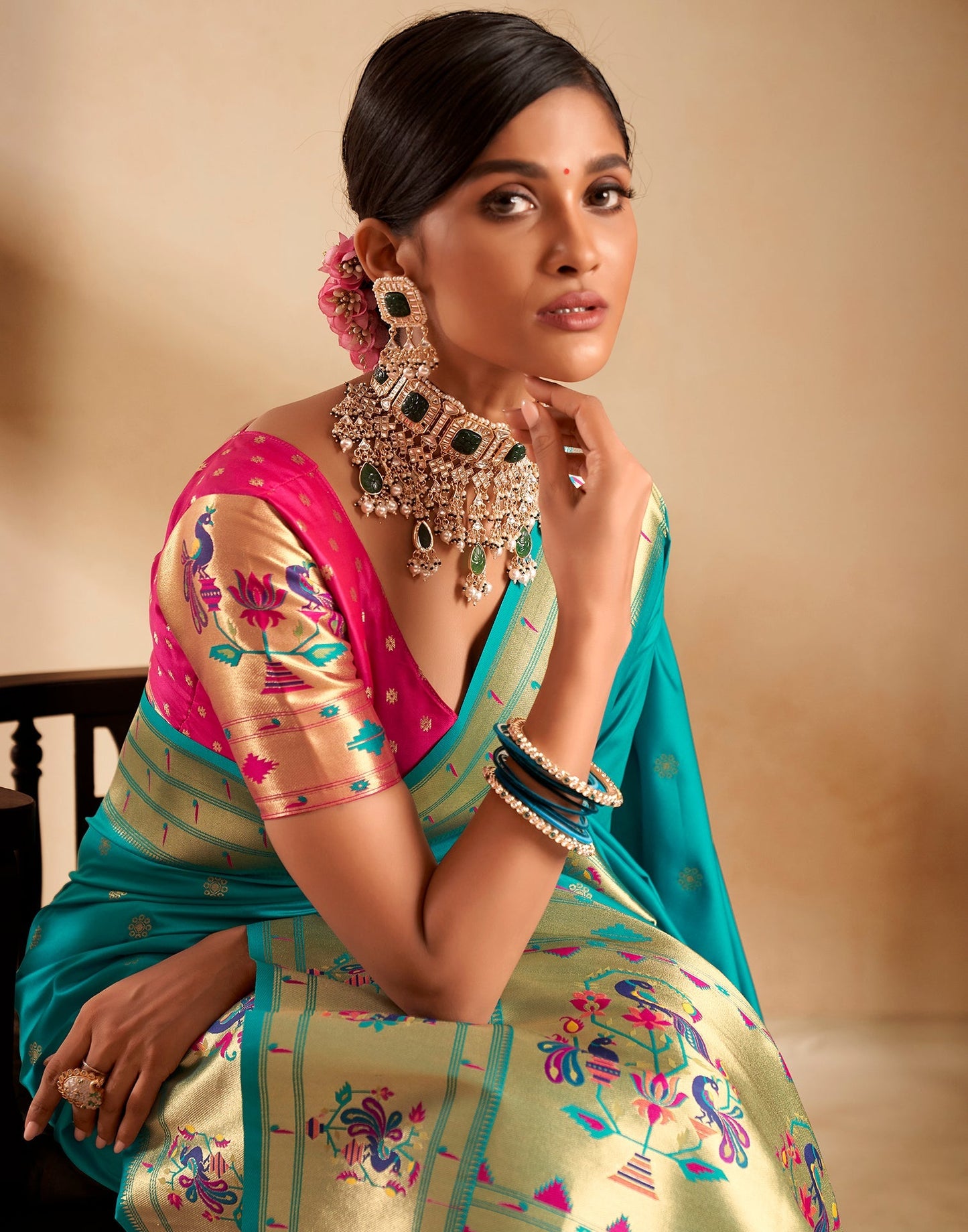 Turquoise Weaving Silk Paithani Saree