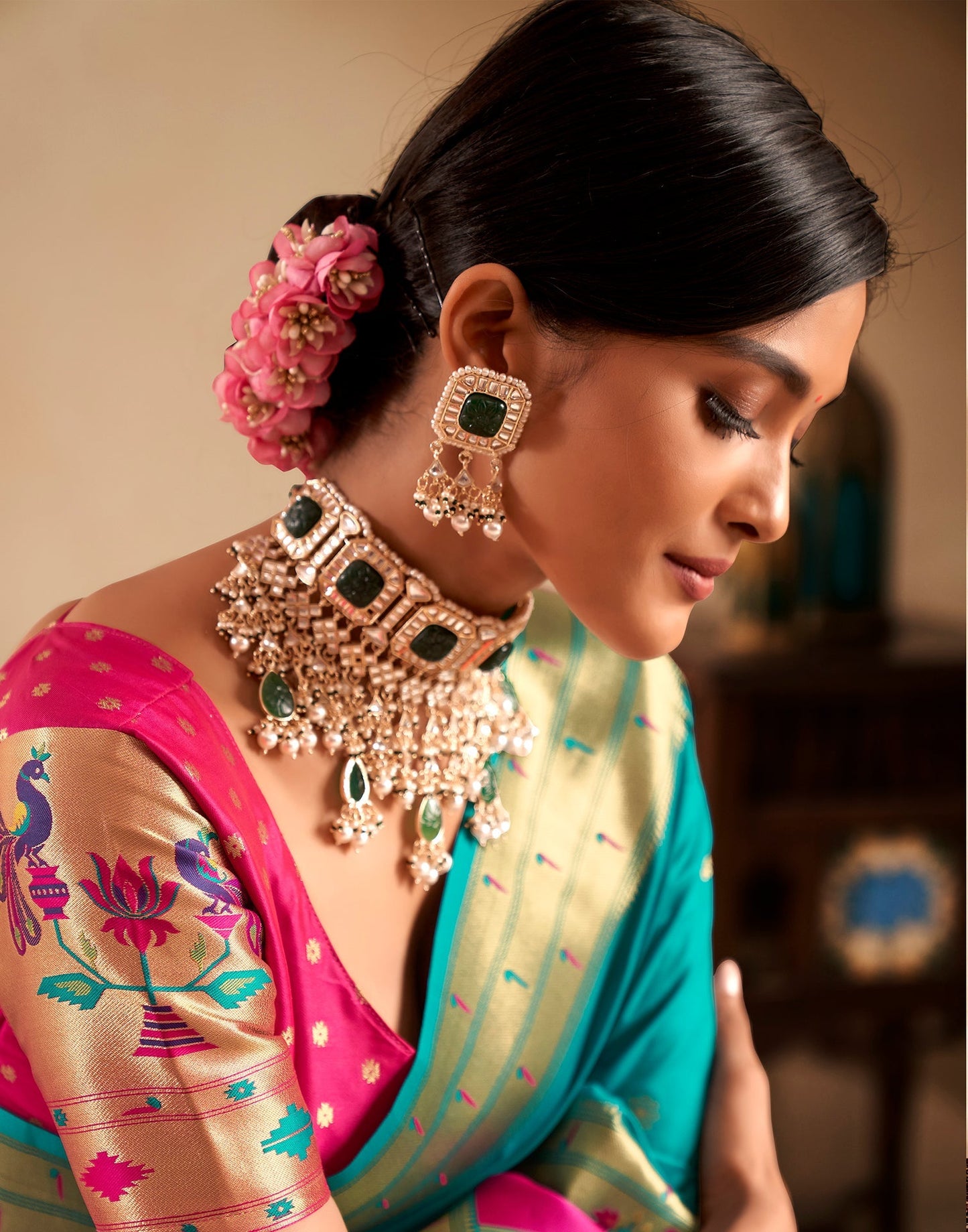 Turquoise Weaving Silk Paithani Saree