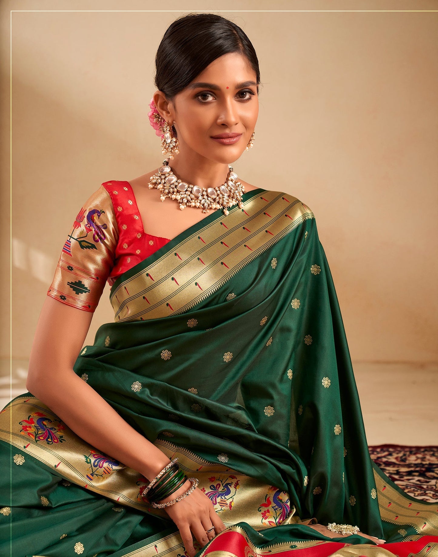 Dark Green Weaving Silk Paithani Saree