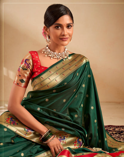 Dark Green Weaving Silk Paithani Saree