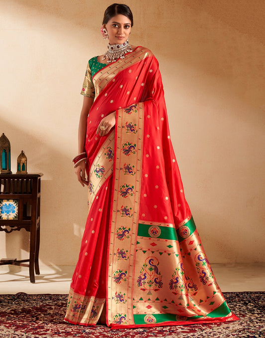 Red Weaving Silk Paithani Saree