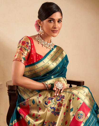 Teal Blue Weaving Silk Paithani Saree