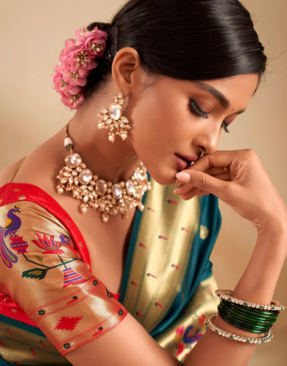 Teal Blue Weaving Silk Paithani Saree