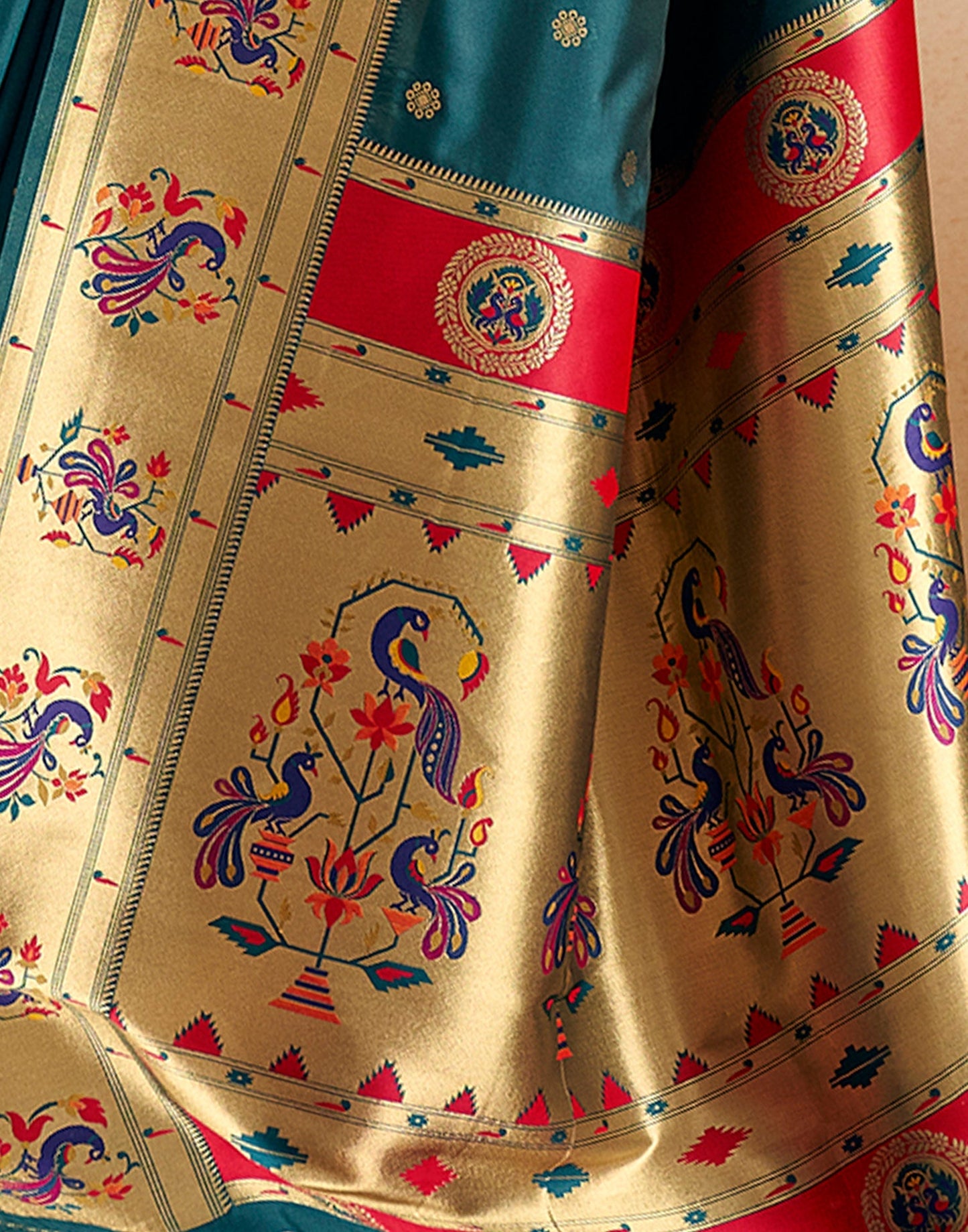 Teal Blue Weaving Silk Paithani Saree