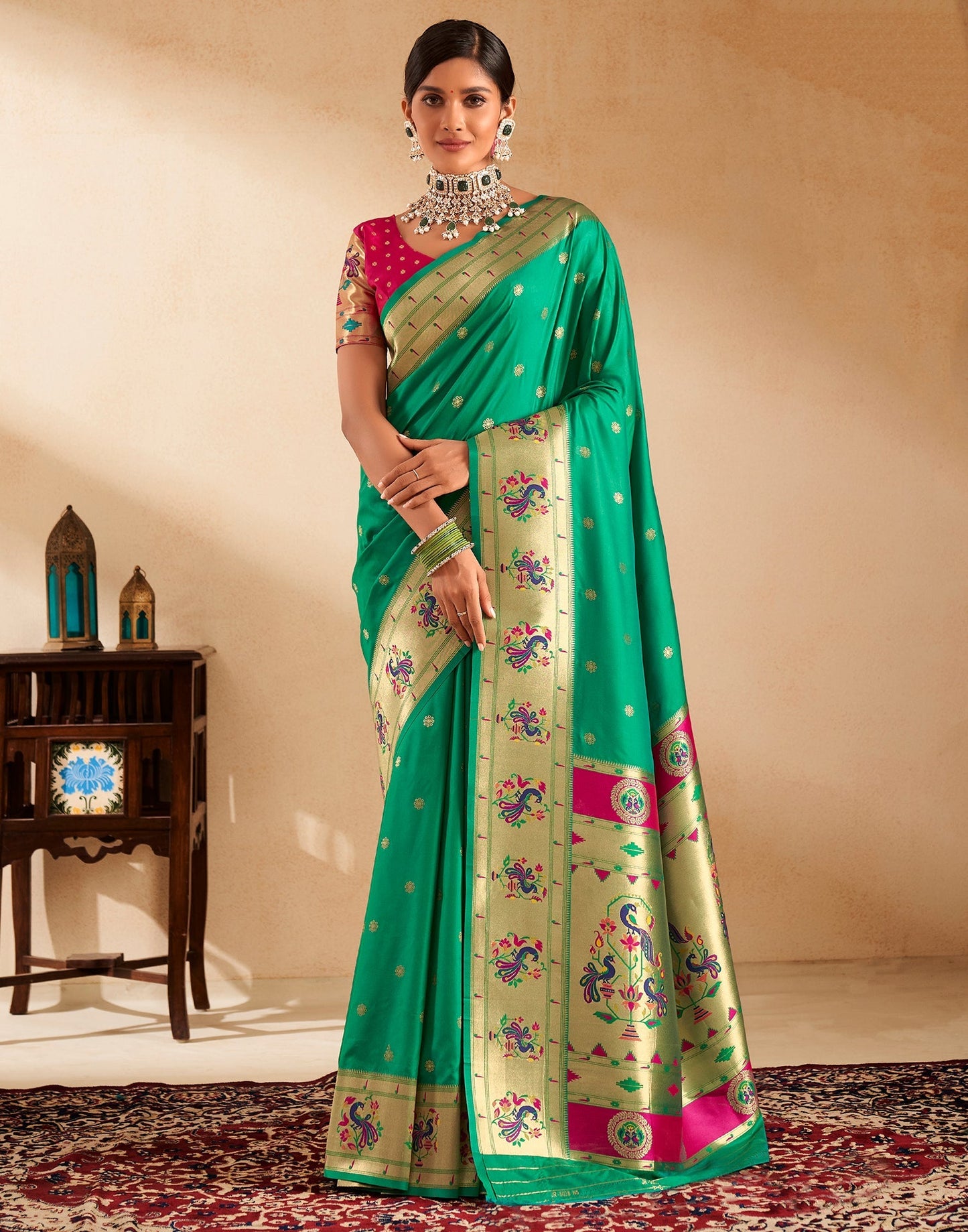 Light Rama Green Weaving Silk Paithani Saree