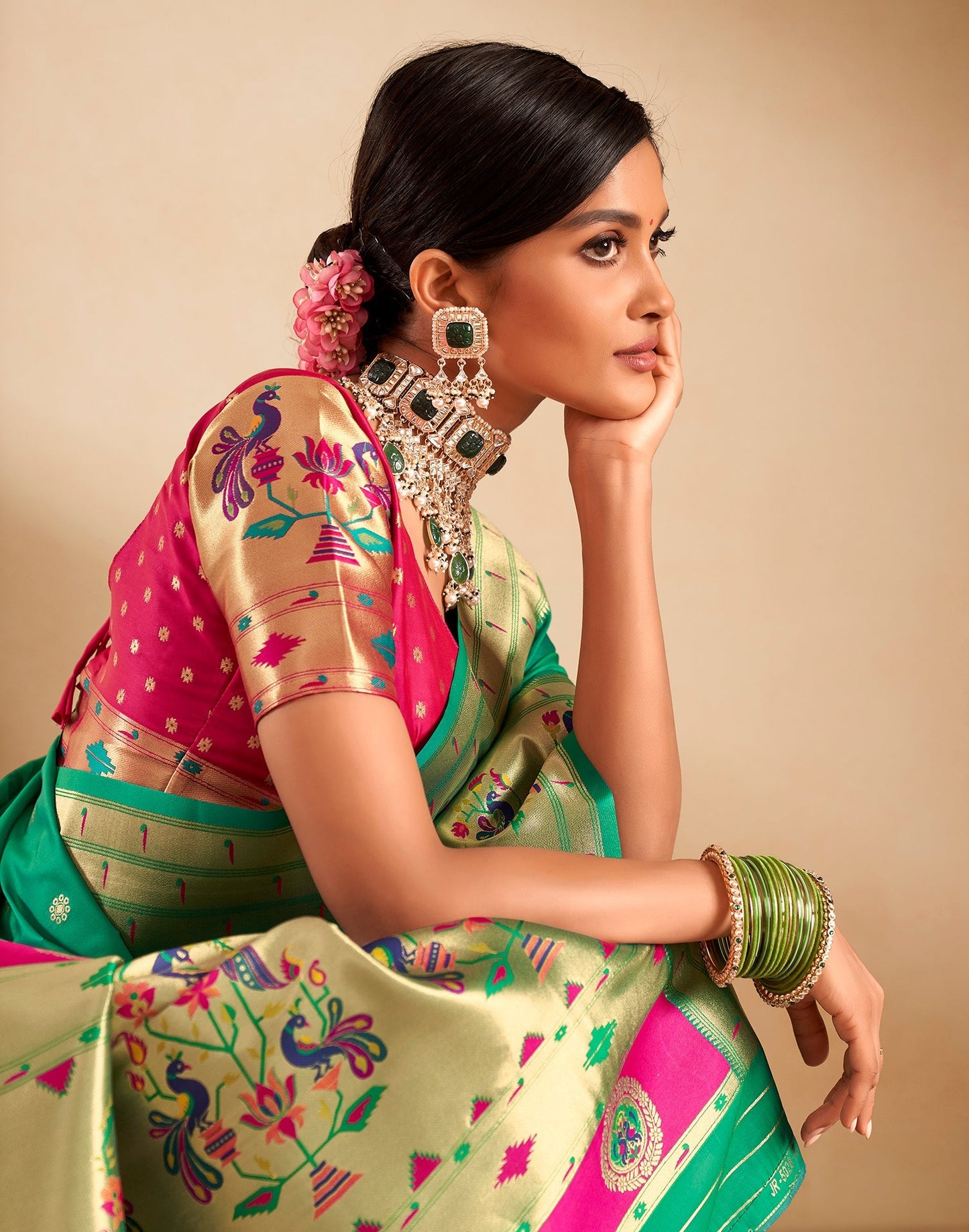 Light Rama Green Weaving Silk Paithani Saree