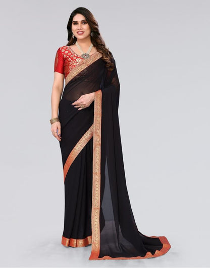 Black Plain Chiffon Saree