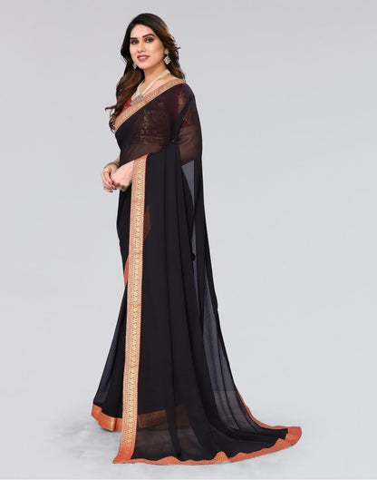 Black Plain Chiffon Saree