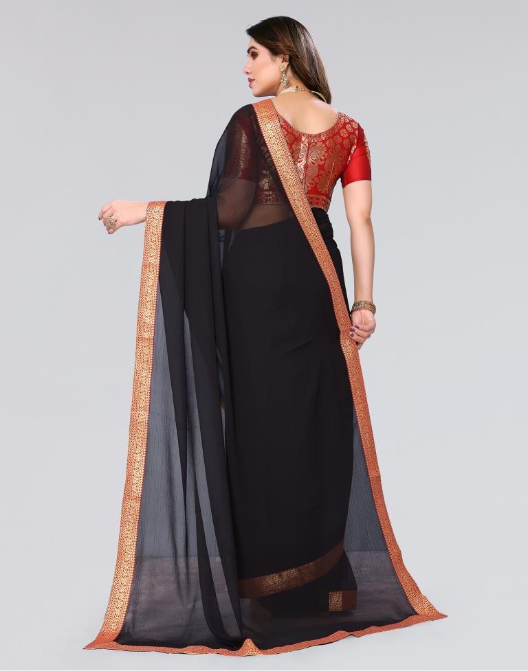 Black Plain Chiffon Saree