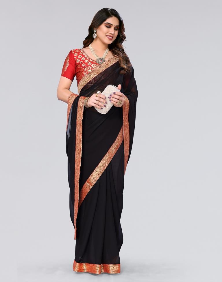Black Plain Chiffon Saree