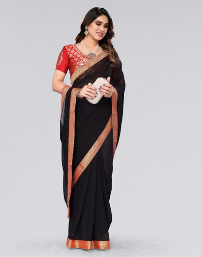 Black Plain Chiffon Saree