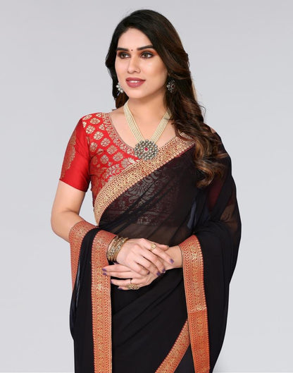 Black Plain Chiffon Saree