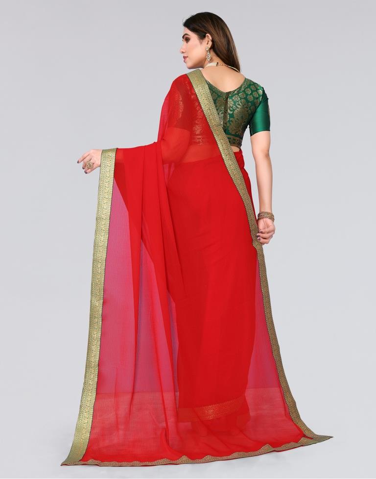 Red Plain Chiffon Saree