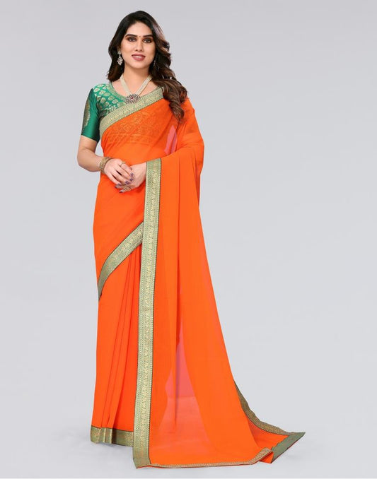 Orange Plain Chiffon Saree