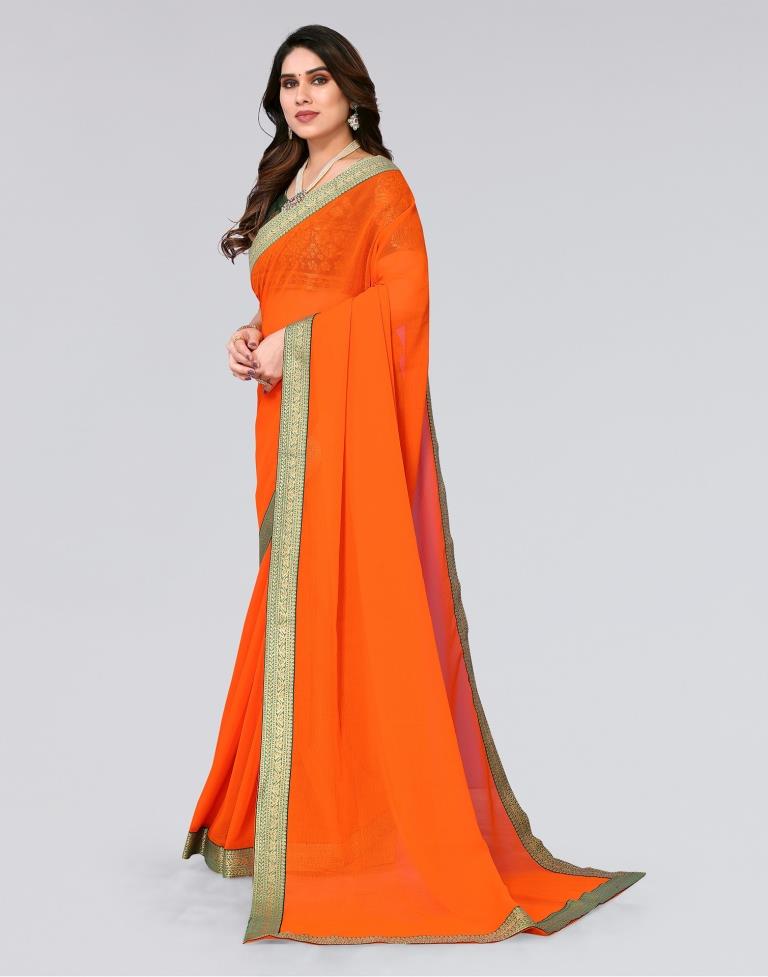 Orange Plain Chiffon Saree