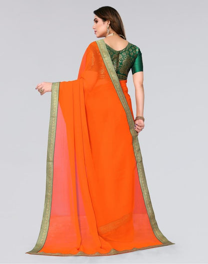 Orange Plain Chiffon Saree
