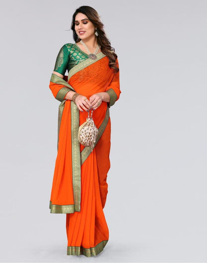 Orange Plain Chiffon Saree