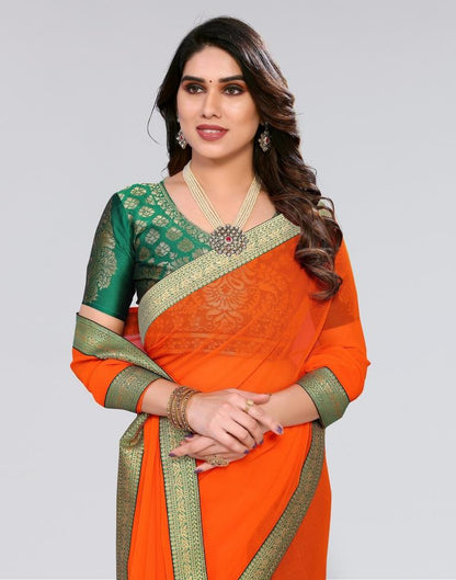 Orange Plain Chiffon Saree
