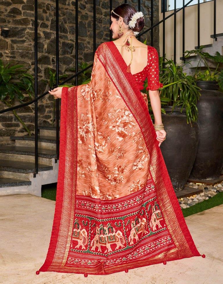 Peach Printed Silk Saree