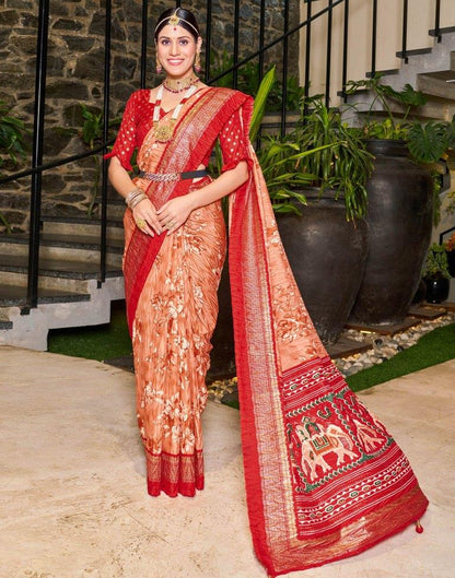 Peach Printed Silk Saree