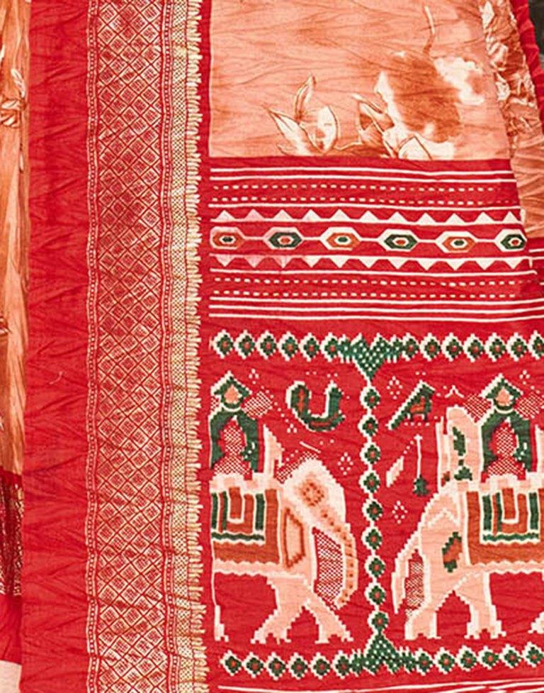 Peach Printed Silk Saree