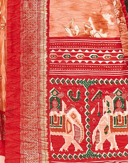 Peach Printed Silk Saree