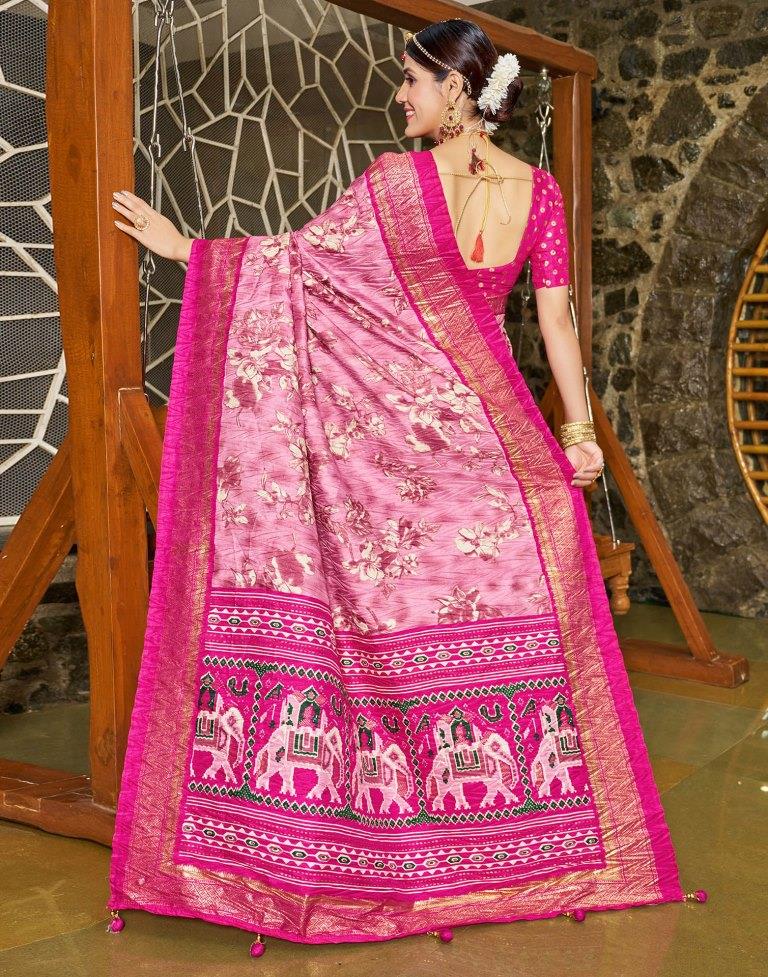 Pink Printed Silk Saree