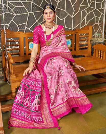 Pink Printed Silk Saree