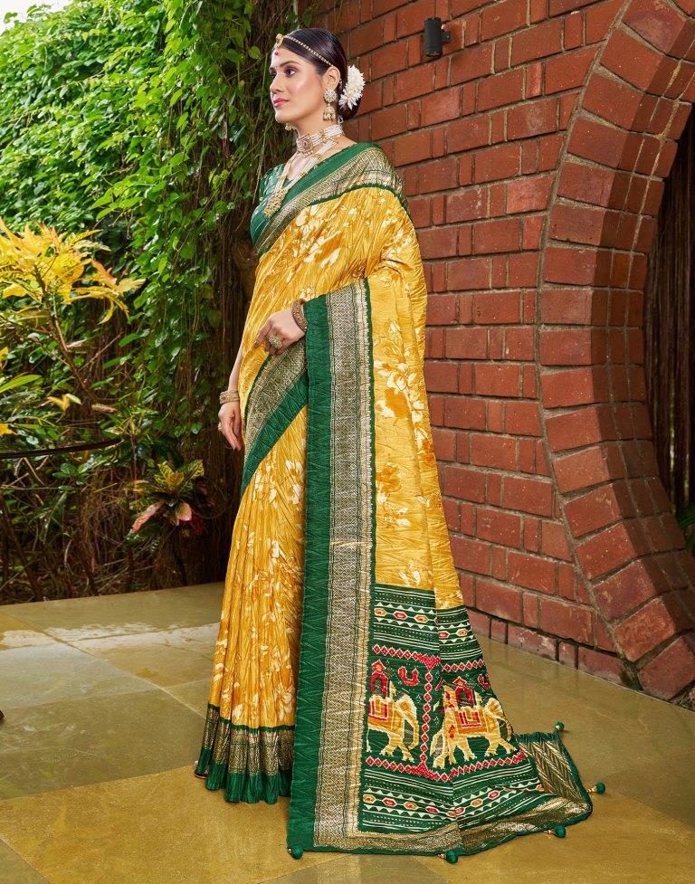 Green Printed Silk Saree