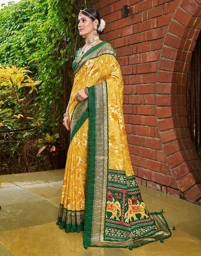 Green Printed Silk Saree