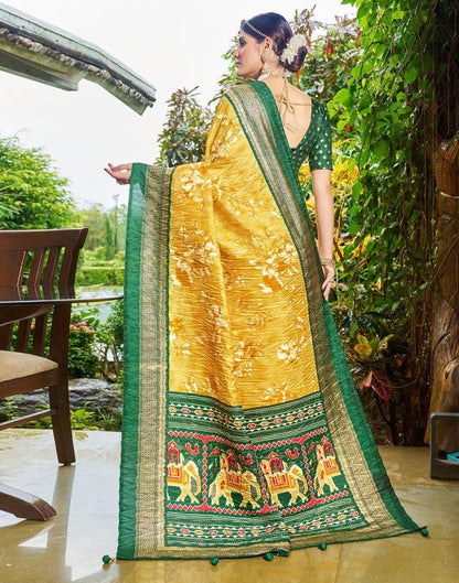 Green Printed Silk Saree