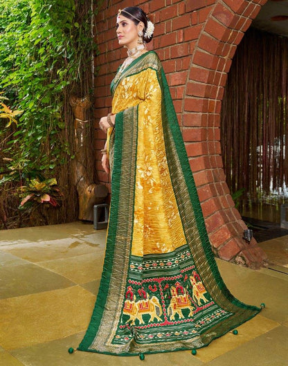 Green Printed Silk Saree